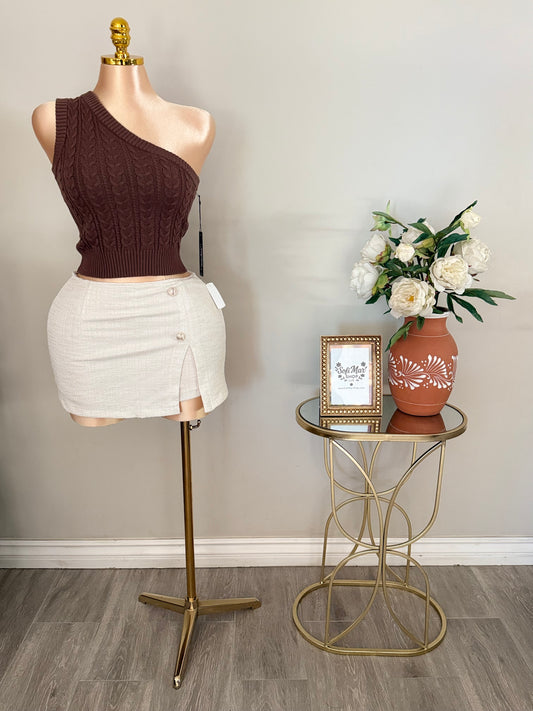 Coffee One shoulder Cable Sweater top