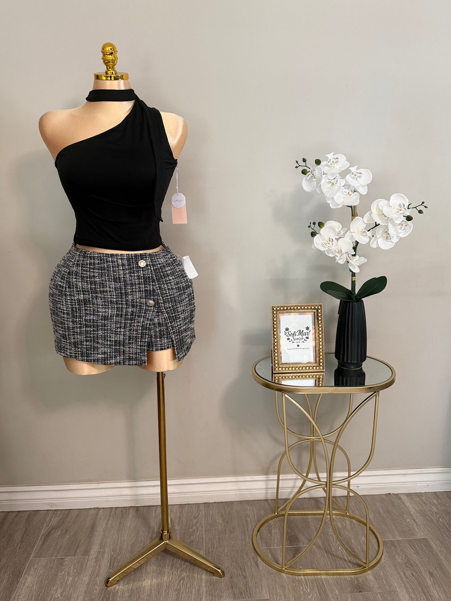 Black one shoulder Scarf Asymmetric Top